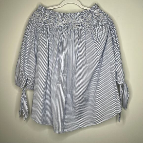 Caroline Constas Blue Stripe Off-Shoulder Top Size Small - Picture 5 of 7